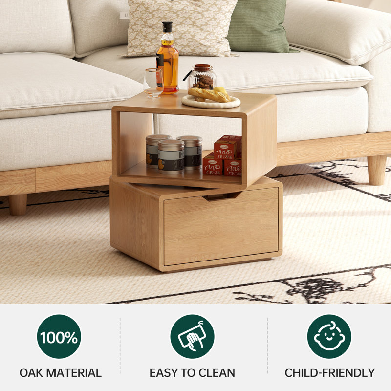Solid Oak Swirling Side Table-Brown Oak, Brown Oak