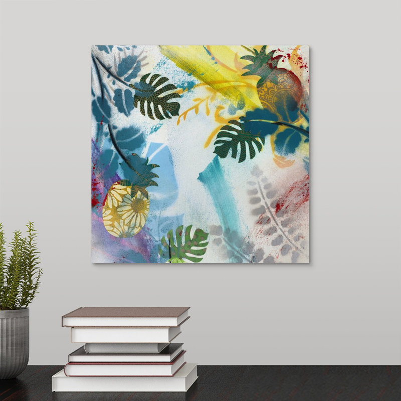 « new tropical bliss i », peinture sur toile, Toile tendue, H 12 po x l 12 po x p 1,25 po