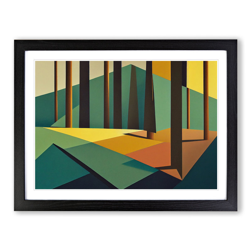 Tranquil Abstract Pine Trees - Framed Print, Black Framed, 46cm H x 64cm W x 2cm D