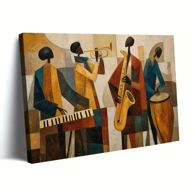 Abstrait géométrique noir Jazz Band, reproduction d'art sur toile tendue avec châssis