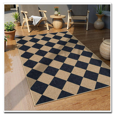 Checkered Easy Jute-Look Runner Rug 2X8, Non-Slip Washable Indoor Outdoor Carpet For Hallway Kitchen Entryway