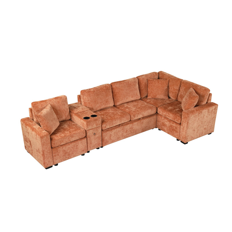 120.5" L-Shaped Convertible Sofa Bed Modular Sectional Sofa Reversible Sleeper With Pull-Out Bed, Cup Holders, And Ample Storage Space For Living Room