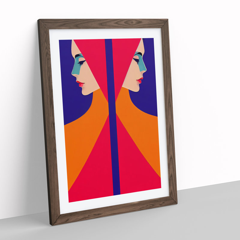 Symmetrical Abstract Woman - Framed Print, 46cm H x 34cm W x 2cm D, Walnut