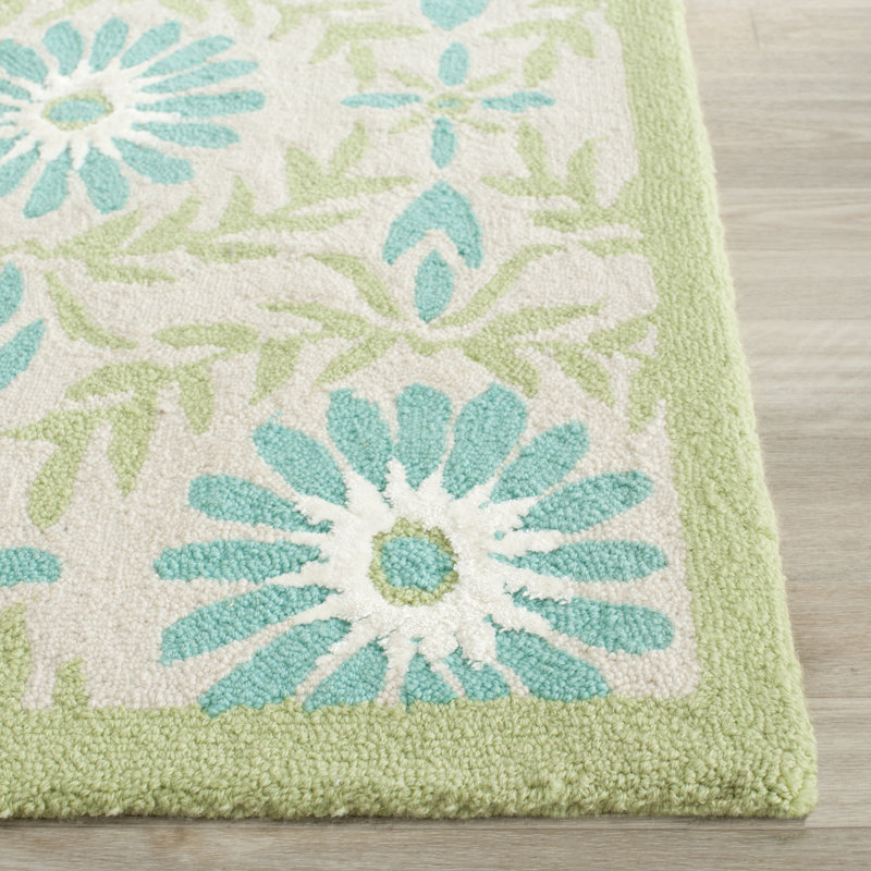 Tapis floral bleu / crème, 8 pi x 10 pi