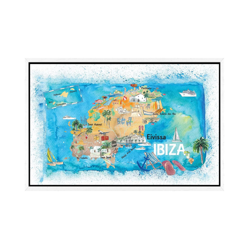 Ibiza Spain Illustrated Map With Landmarks And Highlights by Markus & Martina Bleichner - Painting on Canvas