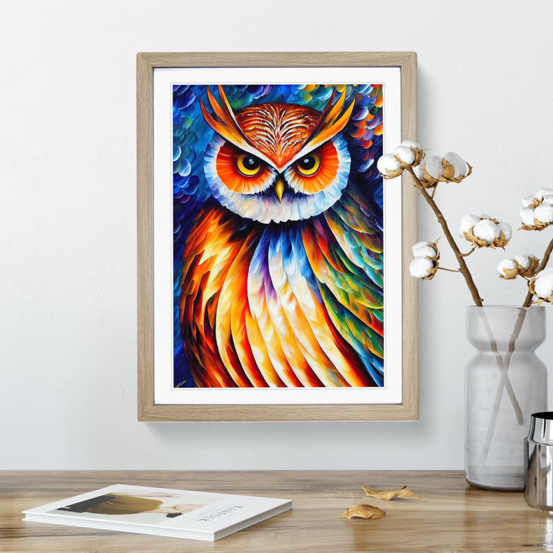 Portrait of a Long Eared Owl No.10 1 Piece Single Picture Frame Painting, 64cm H x 46cm W x 2cm D, Oak Framed