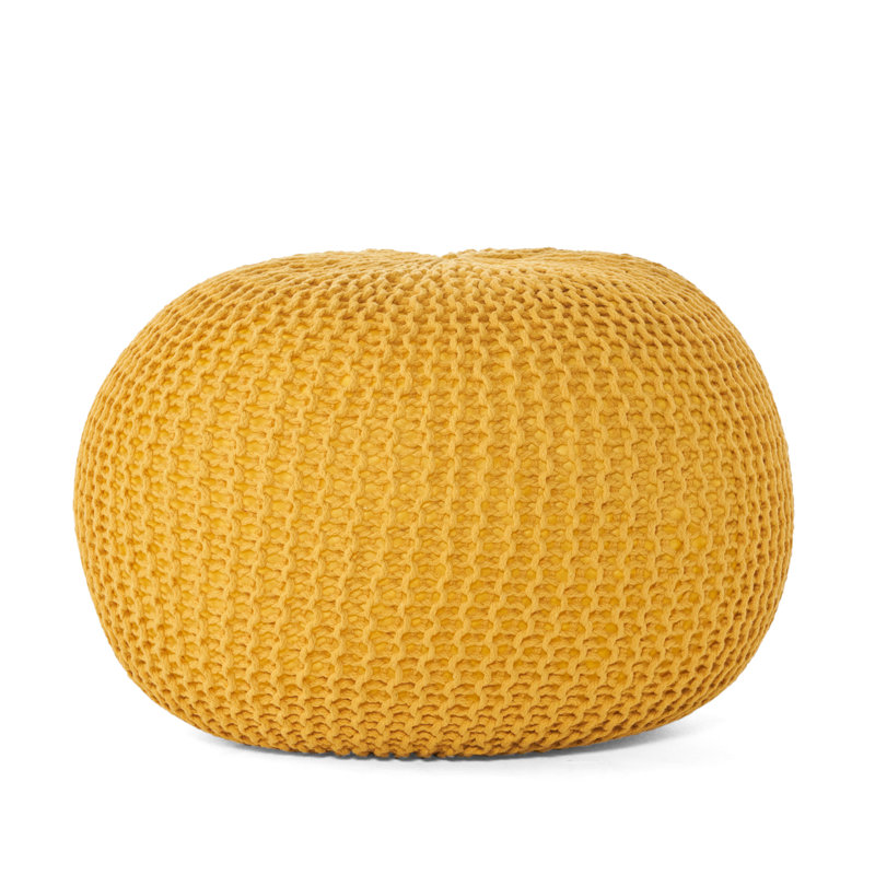 Cotton Upholstered Round Pouf Ottoman