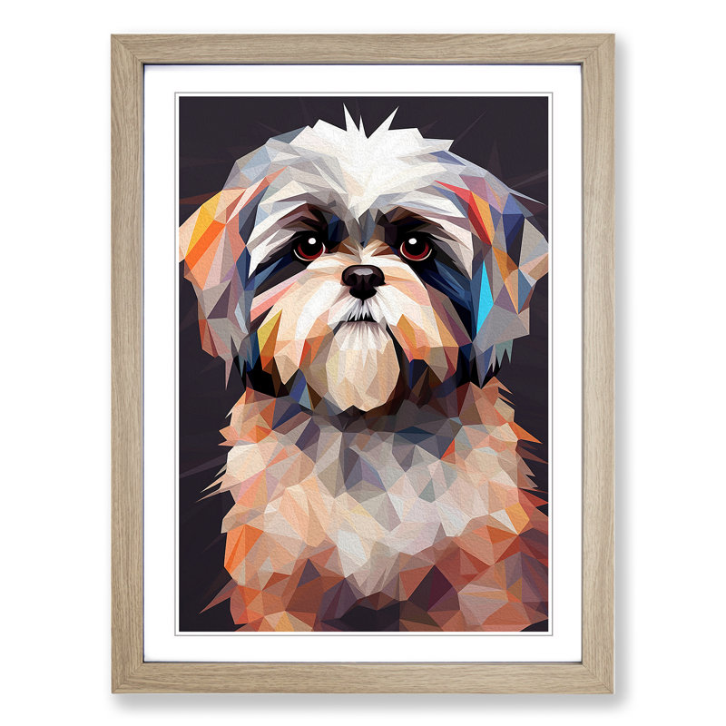 Shih Tzu Geometric - Framed Print, Oak , 34cm H x 25cm W x 2cm D