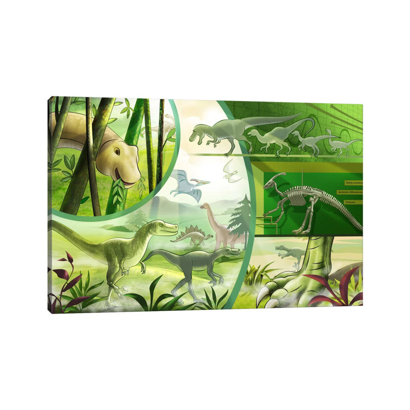 Jurassic Cartoon Dinosaurs - Wrapped Canvas Painting, 20.32 cm H x 30.48 cm W