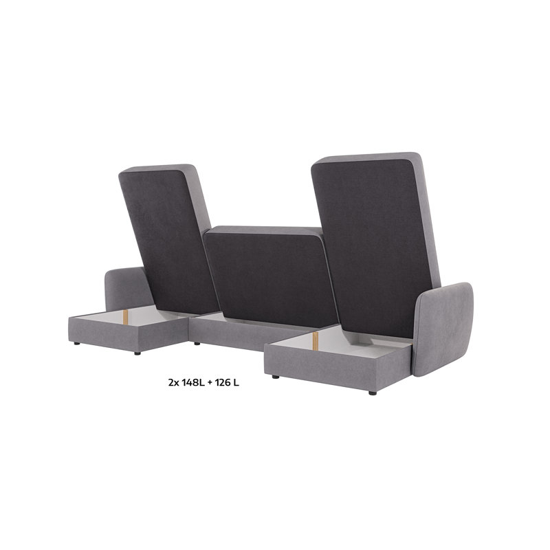 Modern U-Shape  Corner Sofa with Sleeping Function And Storage, Grey