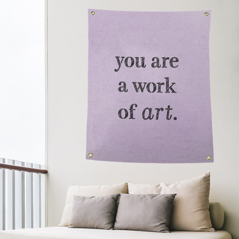 Tapisserie de travail en polyester d’art sur les citations, H 59 pi x l 50 po, Mauve / Noir