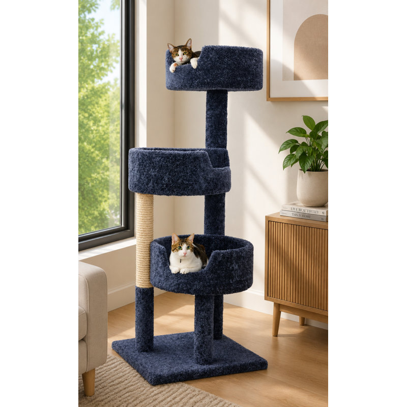 Arbre à chat en bois massif de 52 po New Cat Condos, Bleu