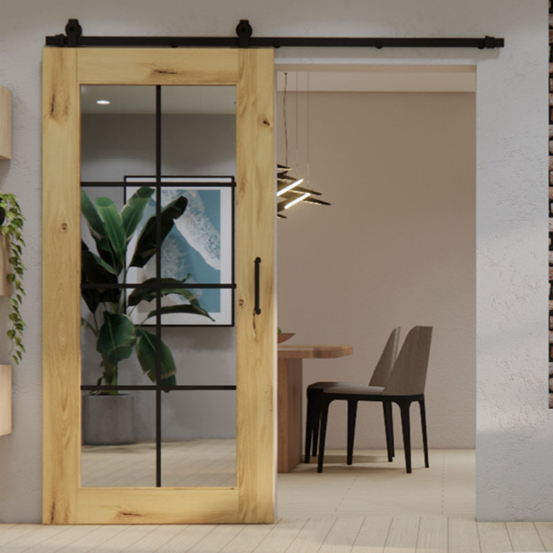 Wittig Oak Wood Sliding Barn Door Mirror Szpros, 100cm x210cm, Natural Oil