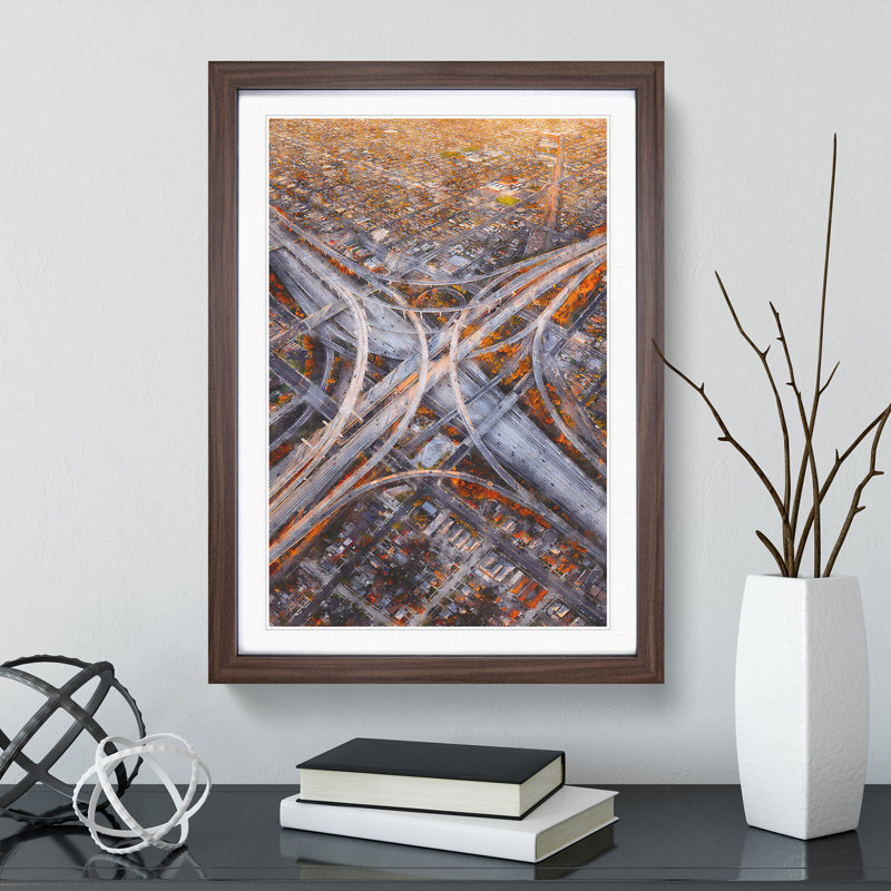 Highways of Los Angeles - Picture Frame Painting Print, 45cm H x 33cm W x 2cm D, Walnut Framed