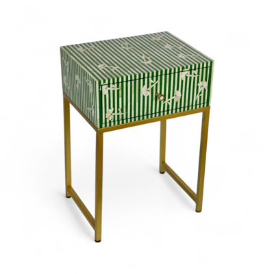Bone Inlay Green Bedside Table