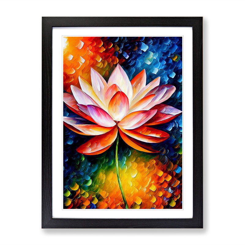 Lotus Flower Painted - Single Picture Frame Print, 34cm H x 25cm W x 2cm D, Walnut