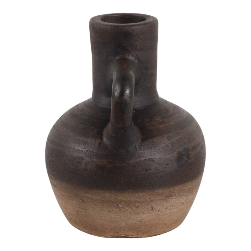 Earthen Terracotta Table Vase with Loop Handles for Rustic Styling - Artistic Rounded Flower Tall Vase for Living Room or Home Decor