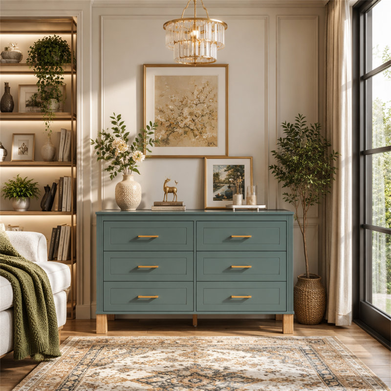 Commode double 6 tiroirs, Bleu