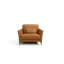 Fauteuil en cuir beige avec coussin inclus, pieds en métal, assise entièrement en mousse, rembourrage ferme, hauteur 86 cm, capacité de charge 100 kg, assise et dossier de type selle, densité D28, largeur 102 cm, charge maximale