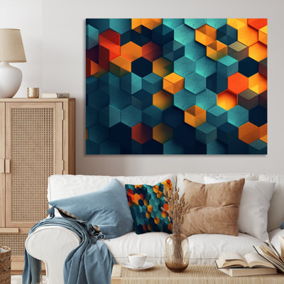 Abstractions géométriques orange et turquoise, reproduction sur toile