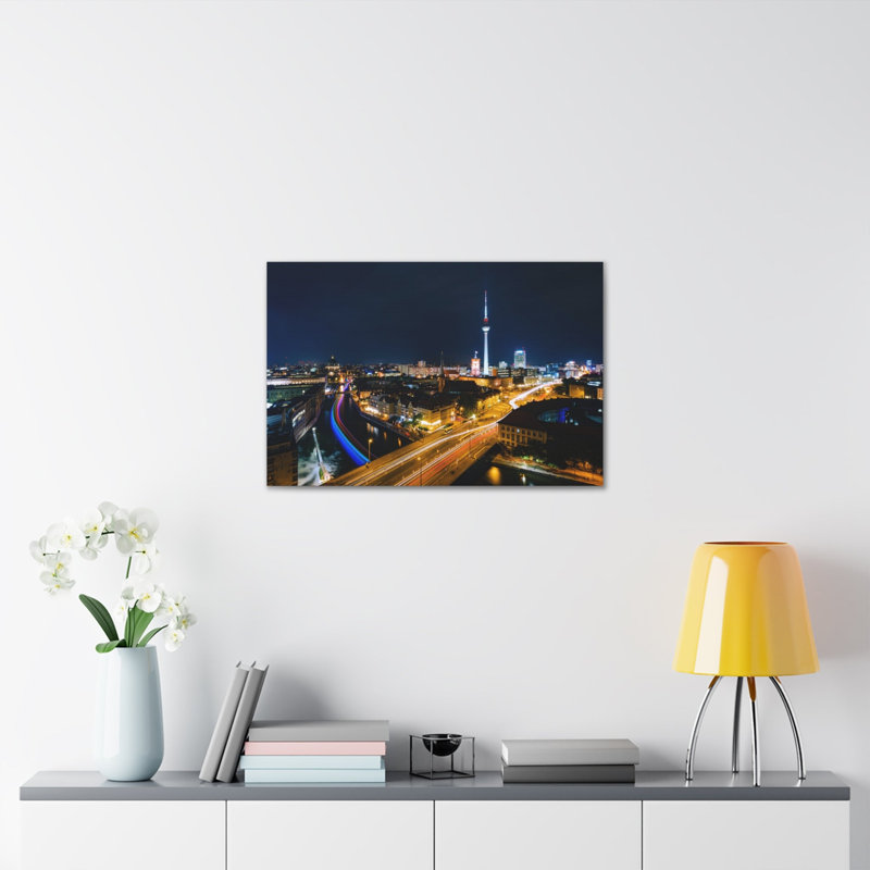«Berlin Night Skyline», œuvre d'art sur toile à couper le souffle, H 18 po x l 24 po