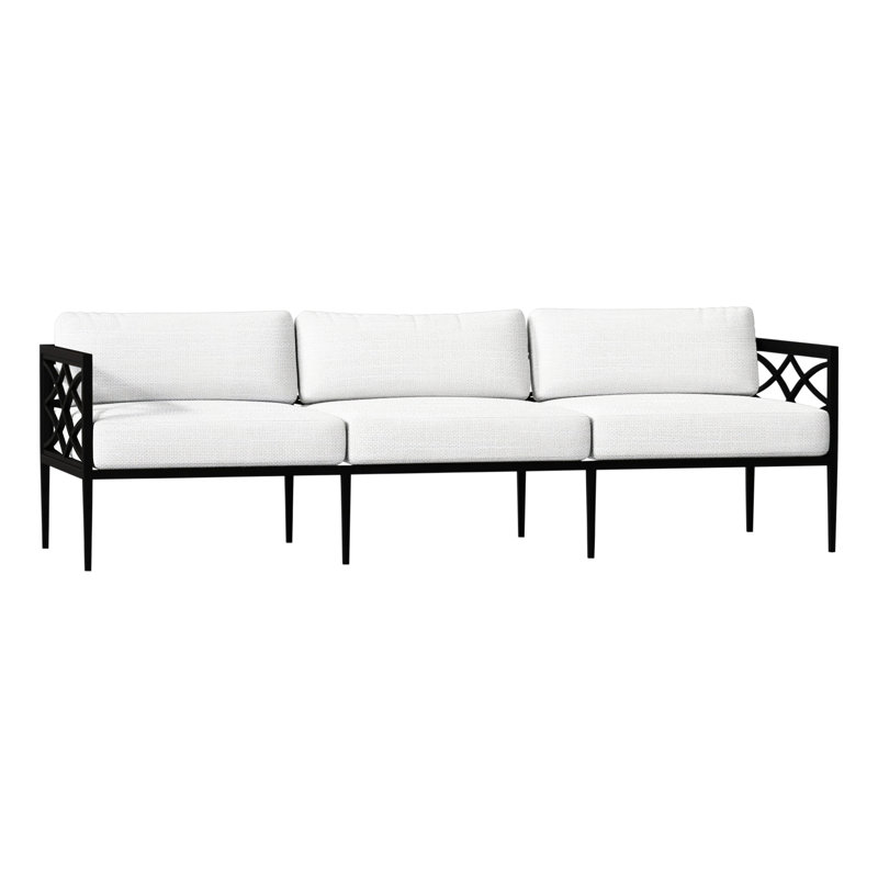 Elegante 82.5" Wide Outdoor Patio Sofa with Cushions, Midnight, Verona Silver Sunbrella®, Welt