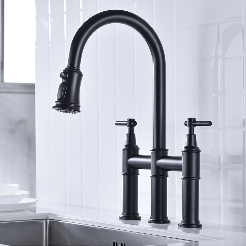 Robinet pont noir mat - deux poignées pour un débit précis et un ajustement de la température du lavabo avec une buse rotative à 360 degrés et une zone de nettoyage étendue