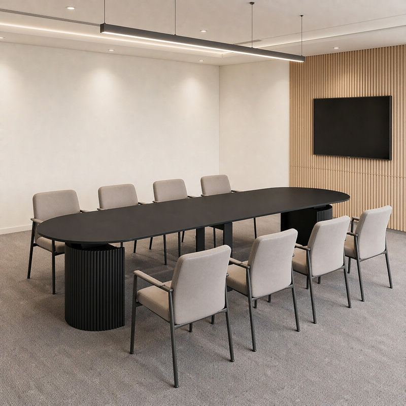 Table de conférence extensible en bois de 132,8 pouces, table de réunion ovale pliable pour 1 à 10 personnes, Black