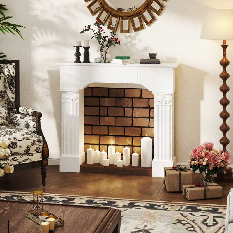 HOMCOM Baroque Fireplace Mantel, Solid Wood, Mantel, White, With Columns