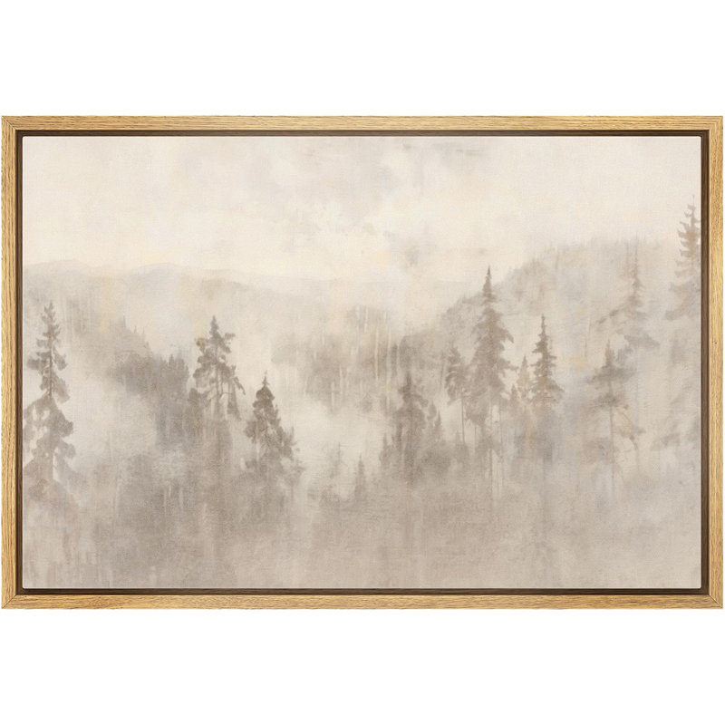«Woodland Forest Landscape Misty Forest Soft Neutral Landscape Illustration Modern Large Large Canvas Art, art mural»