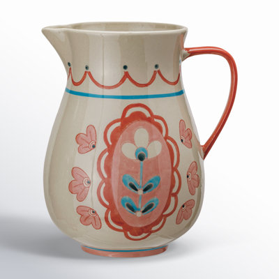  Floral Stoneware Pitcher With Handle