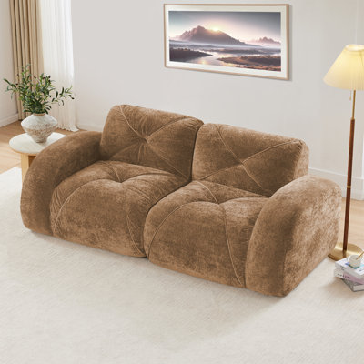 80.3''Boneless Sofa With Tufted,Soft Velvet Fabric,Modular Sectional Sofa Couches,32D High Density Sponge,Anti-Slip Design,Ergonomic Design Bottom,No Assembly Required,For Study,Home Theater