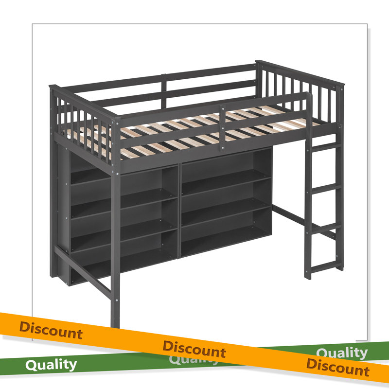 Loft Bed With 8 Open Storage Shelves And Built-In Ladder