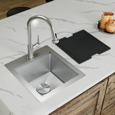 Karran Matrix 17" Top Mount Workstation 16 Gauge Single Bowl Stainless Steel Sink with Accessories