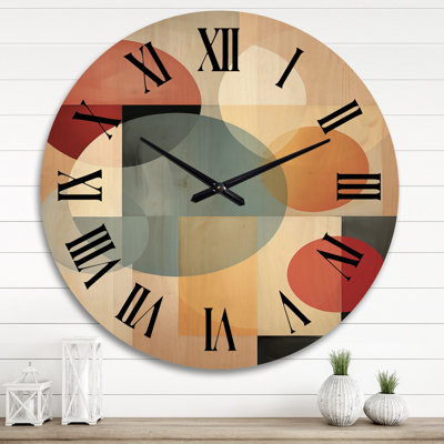 Midcentury Minimal Abstract Geometric Art I - Modern Midcentury Oversized Wood Wall Clock