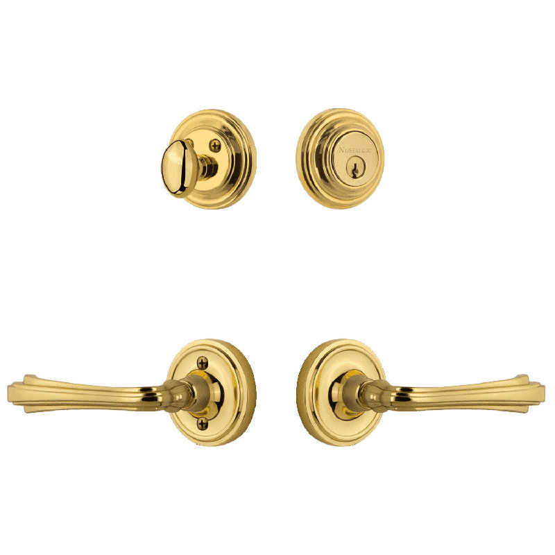Nostalgic Warehouse Classic Rosette Entry Set with Fleur Lever, Right Handed, Unlacquered Brass, 2.75
