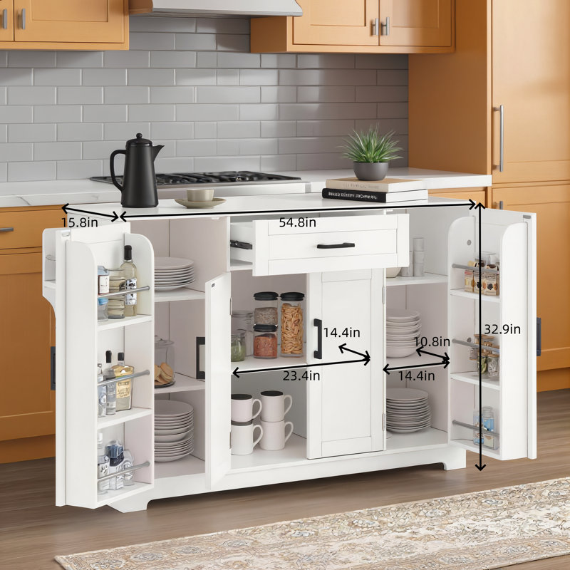 54.8-Inch U-Shaped Sideboard, Four Doors, One Drawer, Large-Capacity Storage, With Adjustable Shelves, Versatile Storage Cabinet For Dining Room And Kitchen, White.