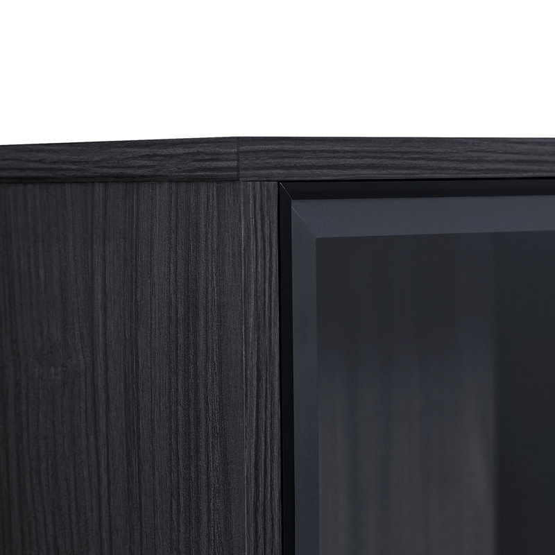 51.2'' Tall Led Cabinet With Tempered Glass Door And Metal Legs - Contemporary For Living Room, Office, Study, Black Lighted Storage Unit Modern Style Home,