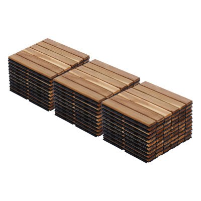 Carreaux de terrasse en bois d'acacia emboîtables 12 po x 12 po (30 pièces) - Motif rayé