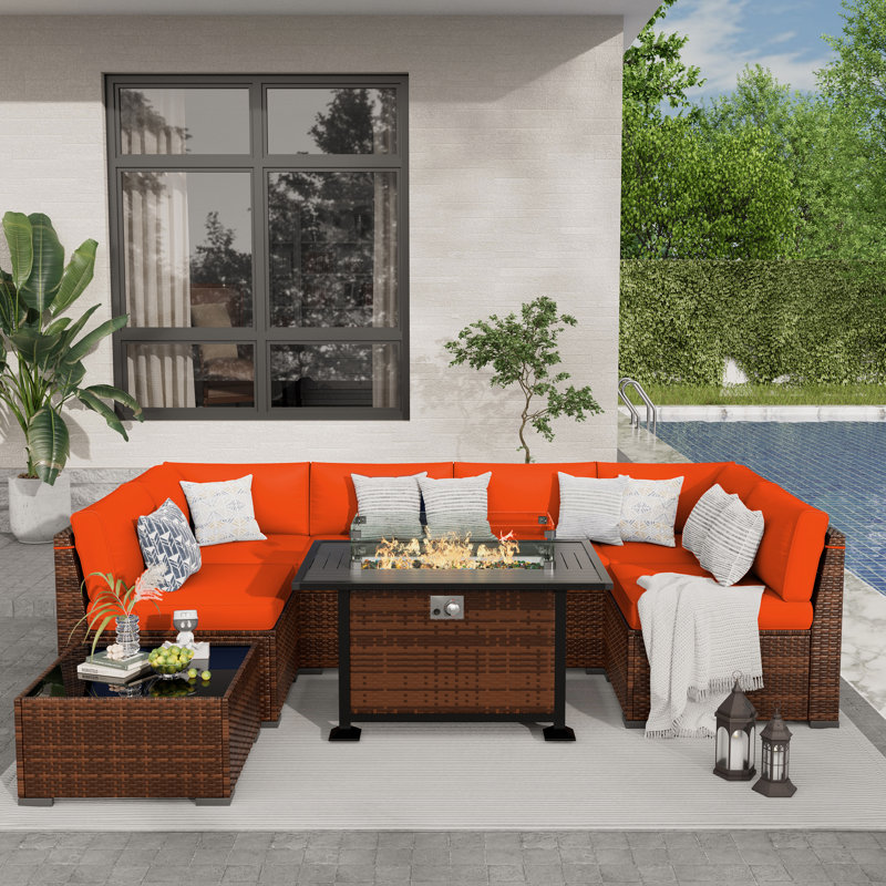 Wyckhoff 8 - Person Outdoor Seating Group with Cushions, Orange