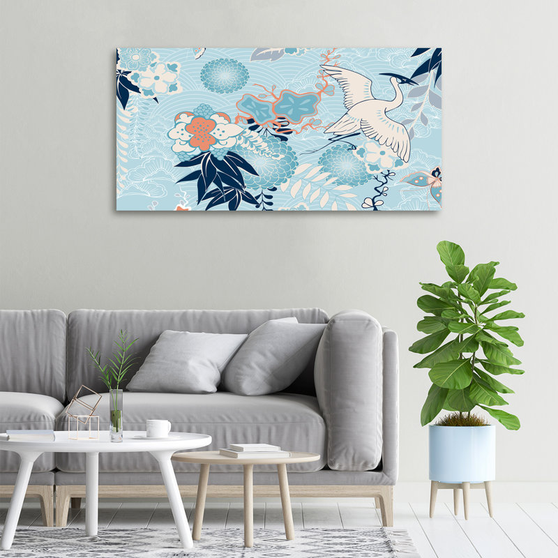 ClassicLiving Crane and Flowers - Unframed Art Prints on Canvas ...