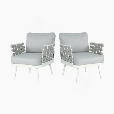 Ensemble de 2 fauteuils club en acier, blanc cassé et gris