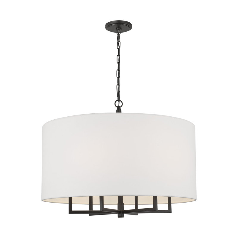 Thomas O'Brien Danica 6 Light Dining Room Chandelier With White Linen Shade, Aged Iron