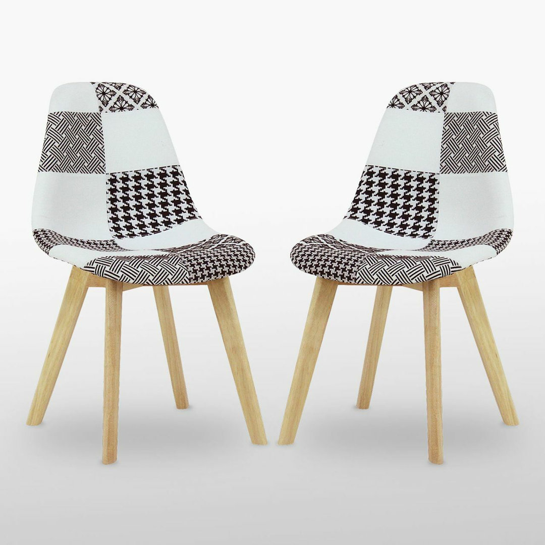 Greenough Fabric Upholstered Back Side Chair in Black/White | Solid Wooden Legs