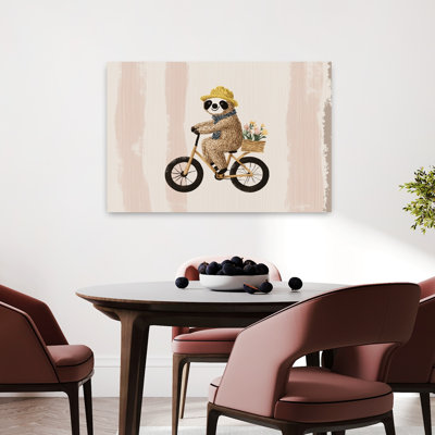 «Happy Sloth Bike Ride», impression d'art floral contemporain fantaisiste