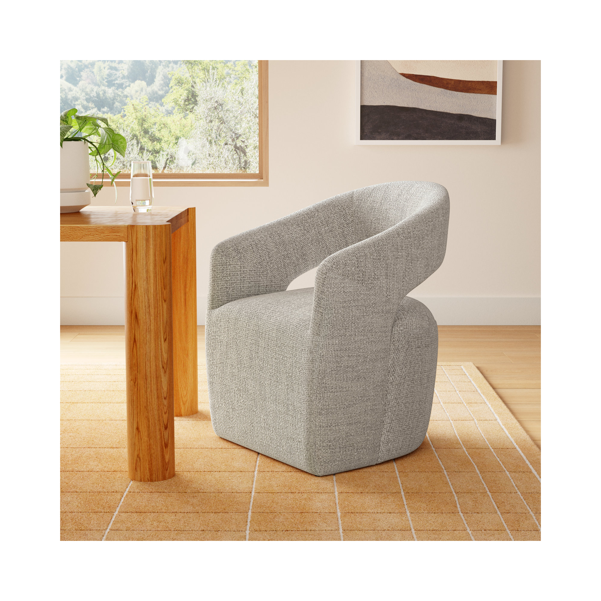 Camino Performance Fabric Rolling Arm Chair, Gray Performance Boucle
