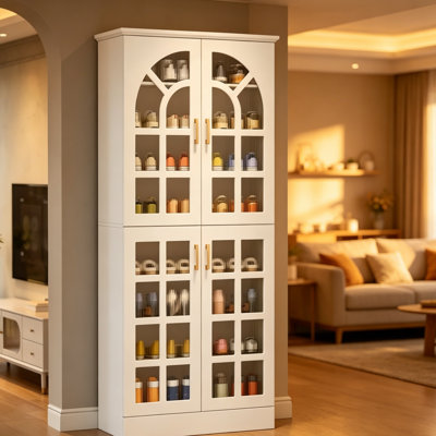 Wood 8-Tier Shoe Cabinet with LED Lighting & Glass Doors, Modern White Storage Organizer for Entryway, Hallway & Living Room – Adjustable Shelves & Remote-Controlled Illumination