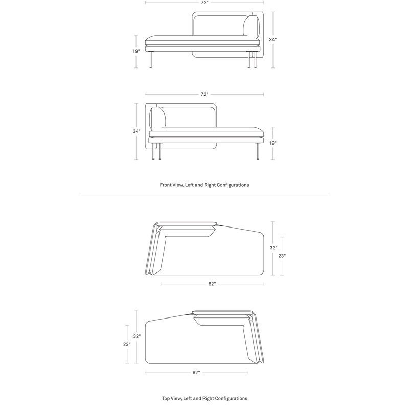 Chaise longue Bloke, Accoudoir à droite (vu de face), Laine grise Gabro, Oblivion