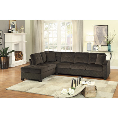 Canapé modulaire réversible moderne 2 pièces avec méridienne capitonnée en microfibre chocolat