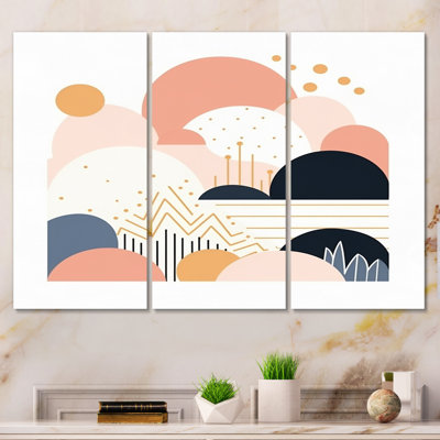 «Vintage Pink Gold Clouds Minimal Geometrics on Canvas», reproduction de 3 pièces